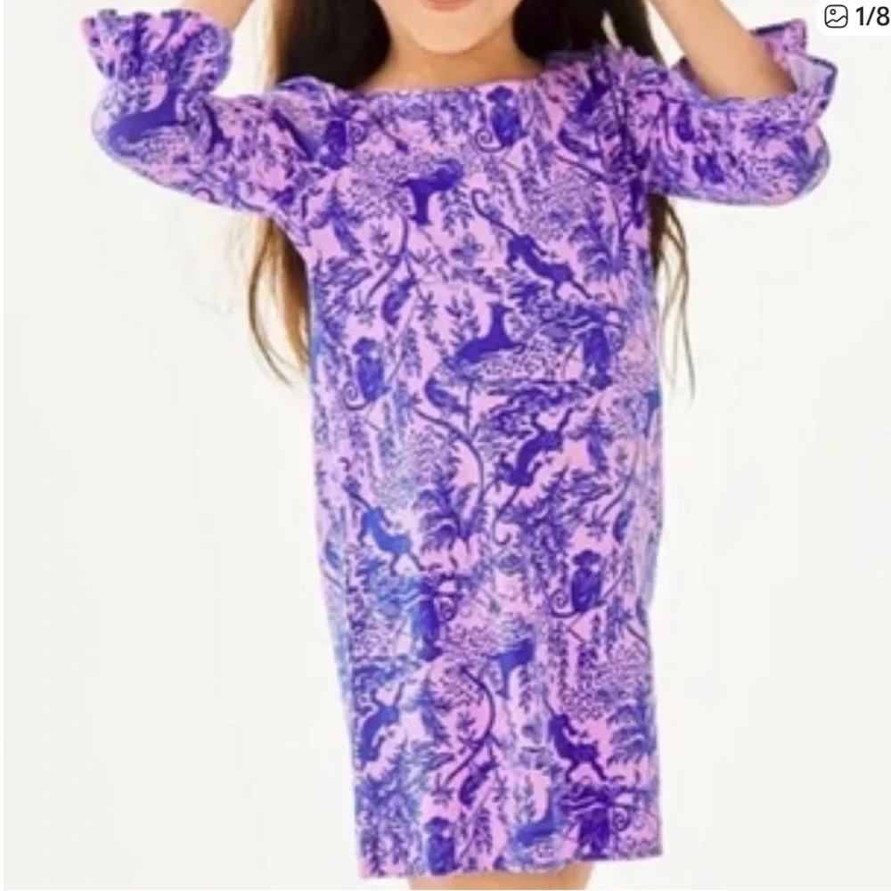Lilly Pulitzer Girls UPF 50+ Mini Ruffled Sophie Dress XL (12/14) Lilac Safari